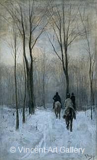 Riders in the Snow of the Woods at the Hague by Anton  Mauve