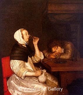 Woman Drinking with Sleeping Soldier by Gerard ter Borch