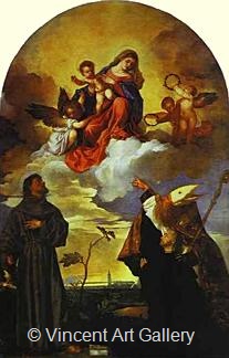 Madonna in Glory with the Christ Child, St. Francis and Alvise with Donor Alvise Gozzi by Tiziano  Vecellio