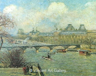 The Banks of the Seine with the Pont des Arts (seen from the Terrace of the P.Neuf. by Camille  Pissarro
