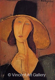 Jeanne Hebuterne in Large Hat by Amedeo  Modigliani