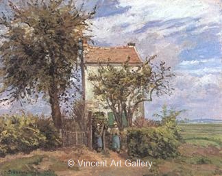 The House in the Fields, Rueil by Camille  Pissarro