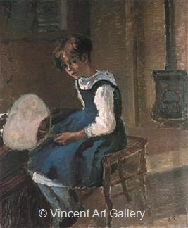 Portrait of Jeanne with a Fan by Camille  Pissarro